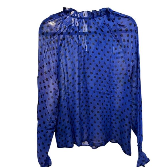 NWOT Bl^nk London AnthropologieBlue Polka Dot Sheer Long Sleeve Blouse - Size M - Picture 9 of 10